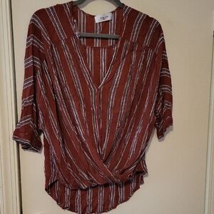 Carly Jean Rust and White Striped Blouse